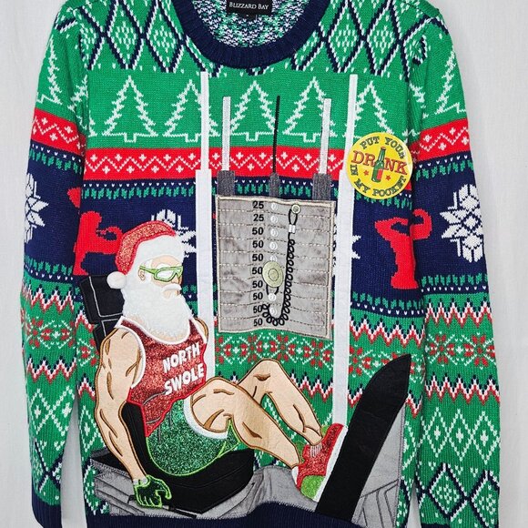 Blizzard Bay North Swole Santa Ugly Christmas Sweater Weightlifting Gym SMALL - Picture 1 of 7